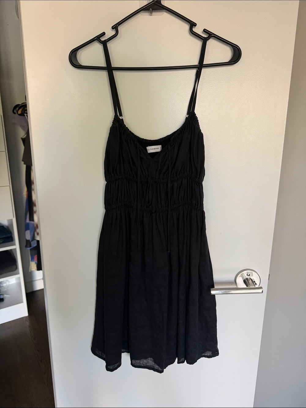 Faithfull the Brand Black Smocked Spaghetti Strap Mini Dress